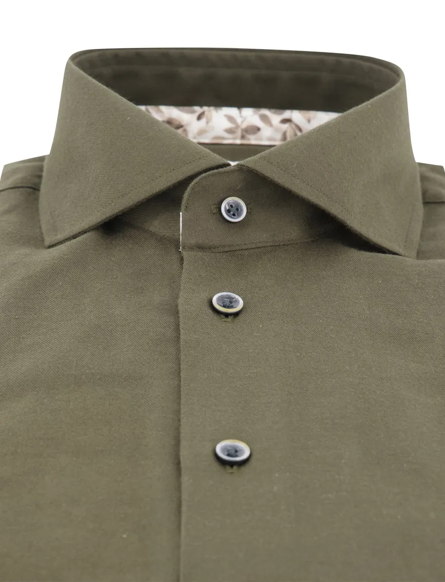 Michaelis overhemd effen groen slim fit strijkvrij katoen