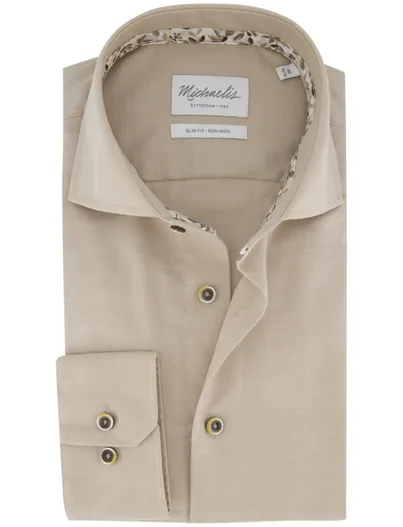 Michaelis Michaelis overhemd ml 5 beige strijkvrij 100% katoen