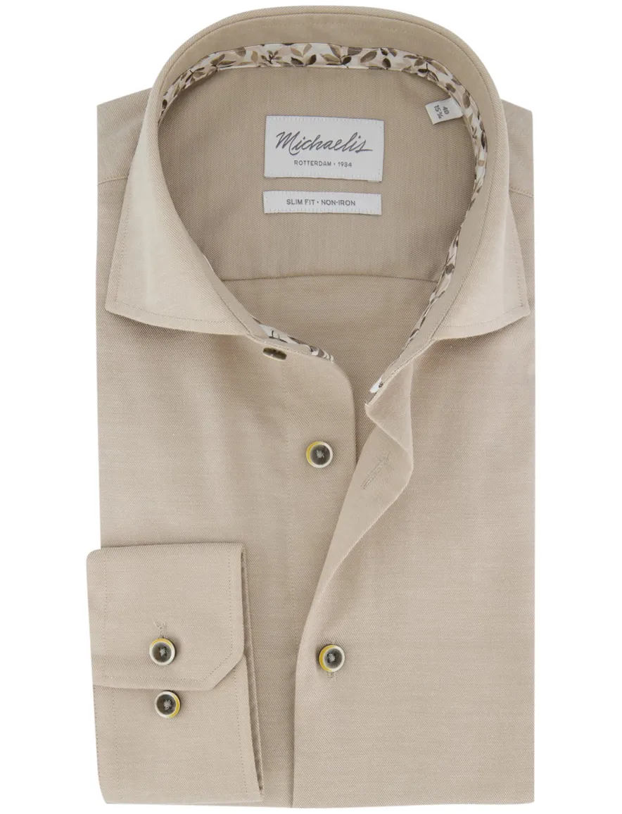Michaelis overhemd ml 5 beige strijkvrij 100% katoen