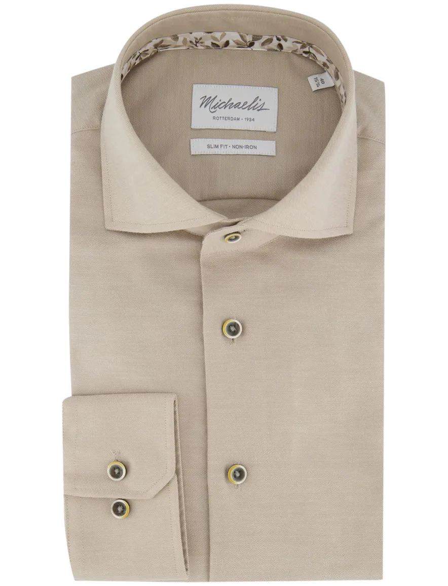 Michaelis overhemd ml 5 beige strijkvrij 100% katoen