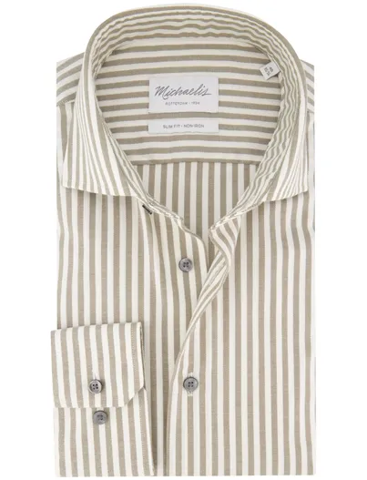 Michaelis Michaelis overhemden groen wit gestreept slim fit katoen