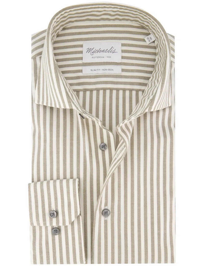 Michaelis overhemden groen wit gestreept slim fit strijkvrij