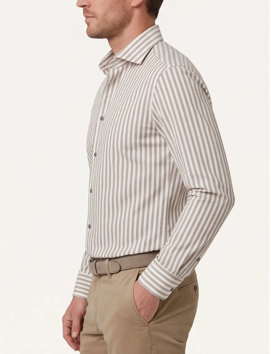 Michaelis overhemden groen wit gestreept slim fit katoen