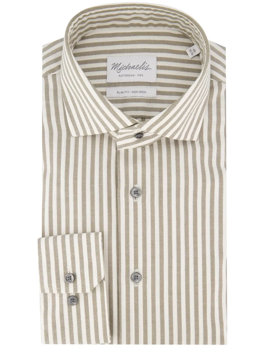 Michaelis overhemden groen wit gestreept slim fit katoen