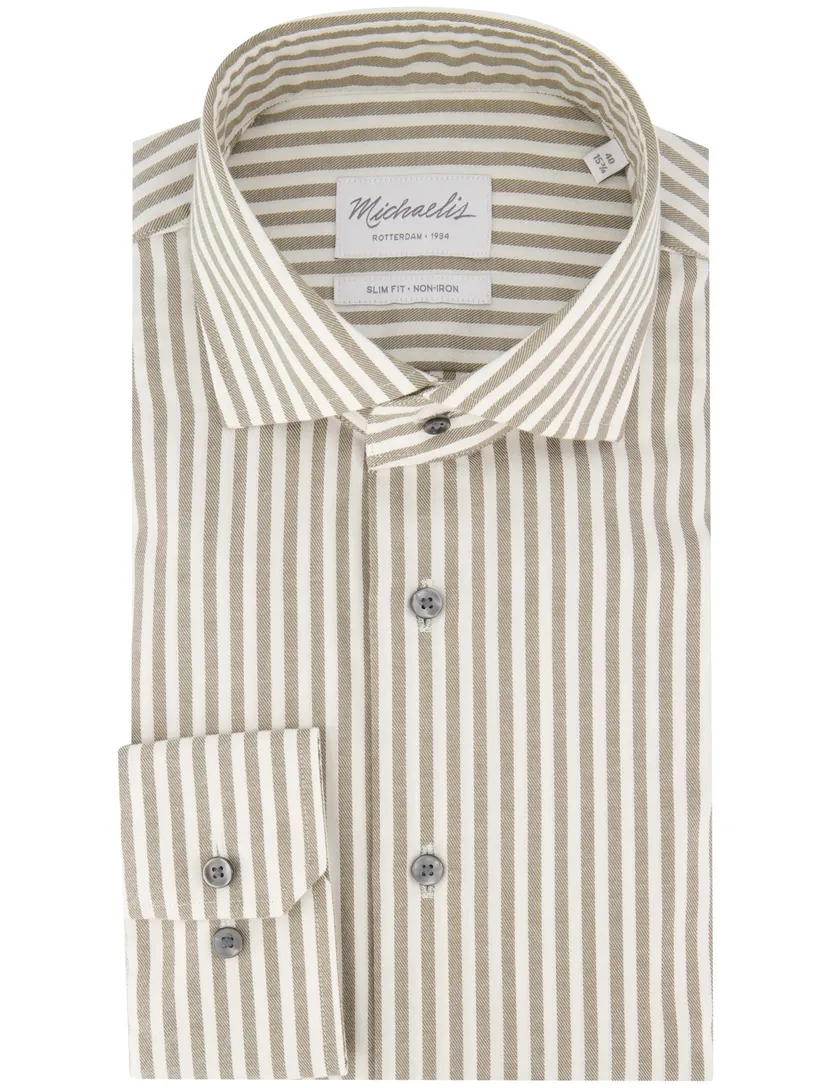 Michaelis overhemden groen wit gestreept slim fit strijkvrij
