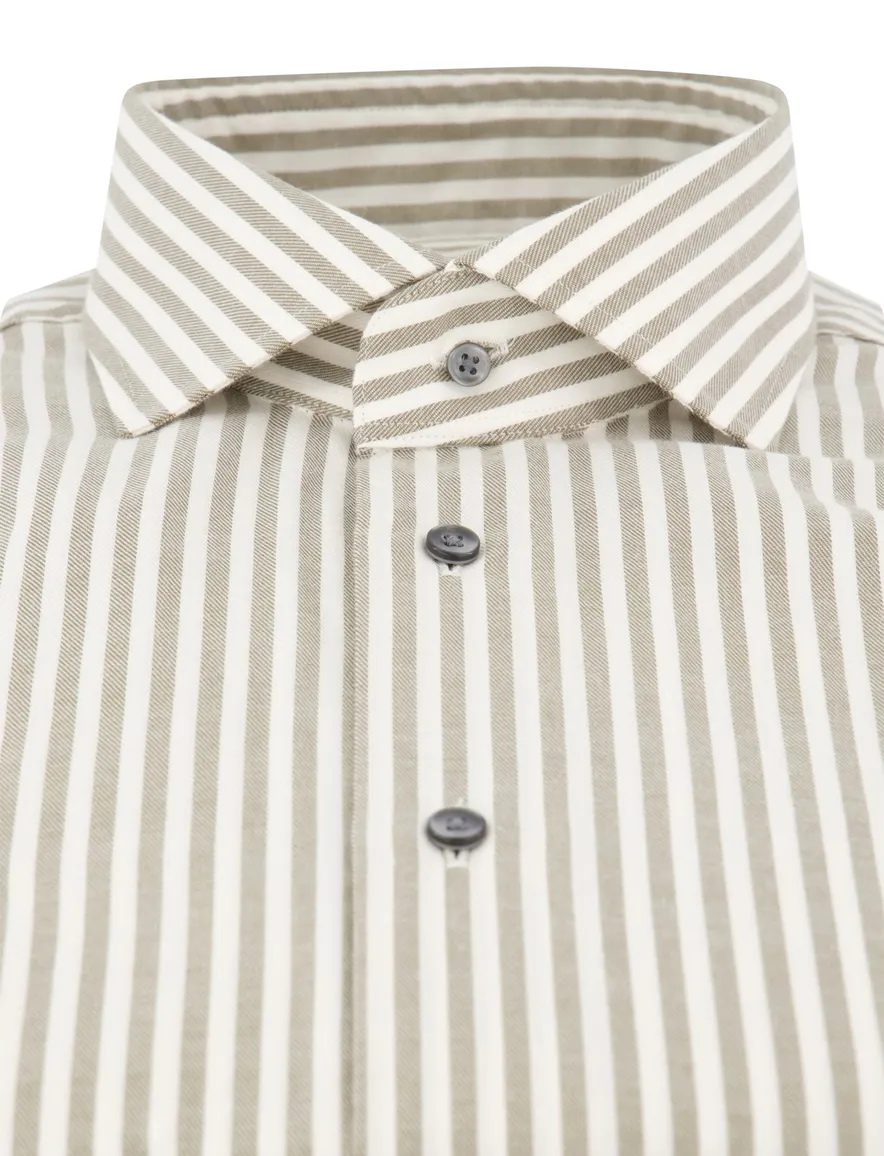 Michaelis overhemden groen wit gestreept slim fit katoen