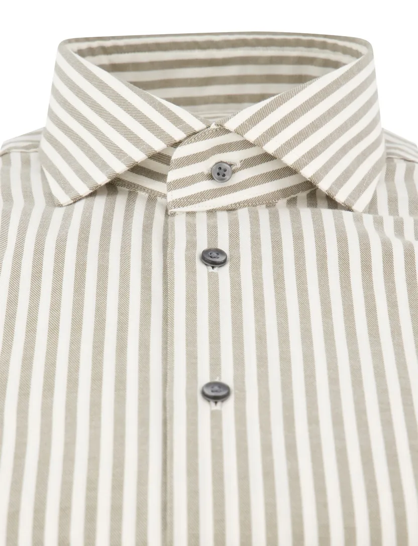 Michaelis overhemden groen wit gestreept slim fit strijkvrij