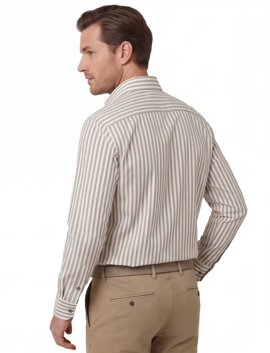 Michaelis overhemden groen wit gestreept slim fit katoen