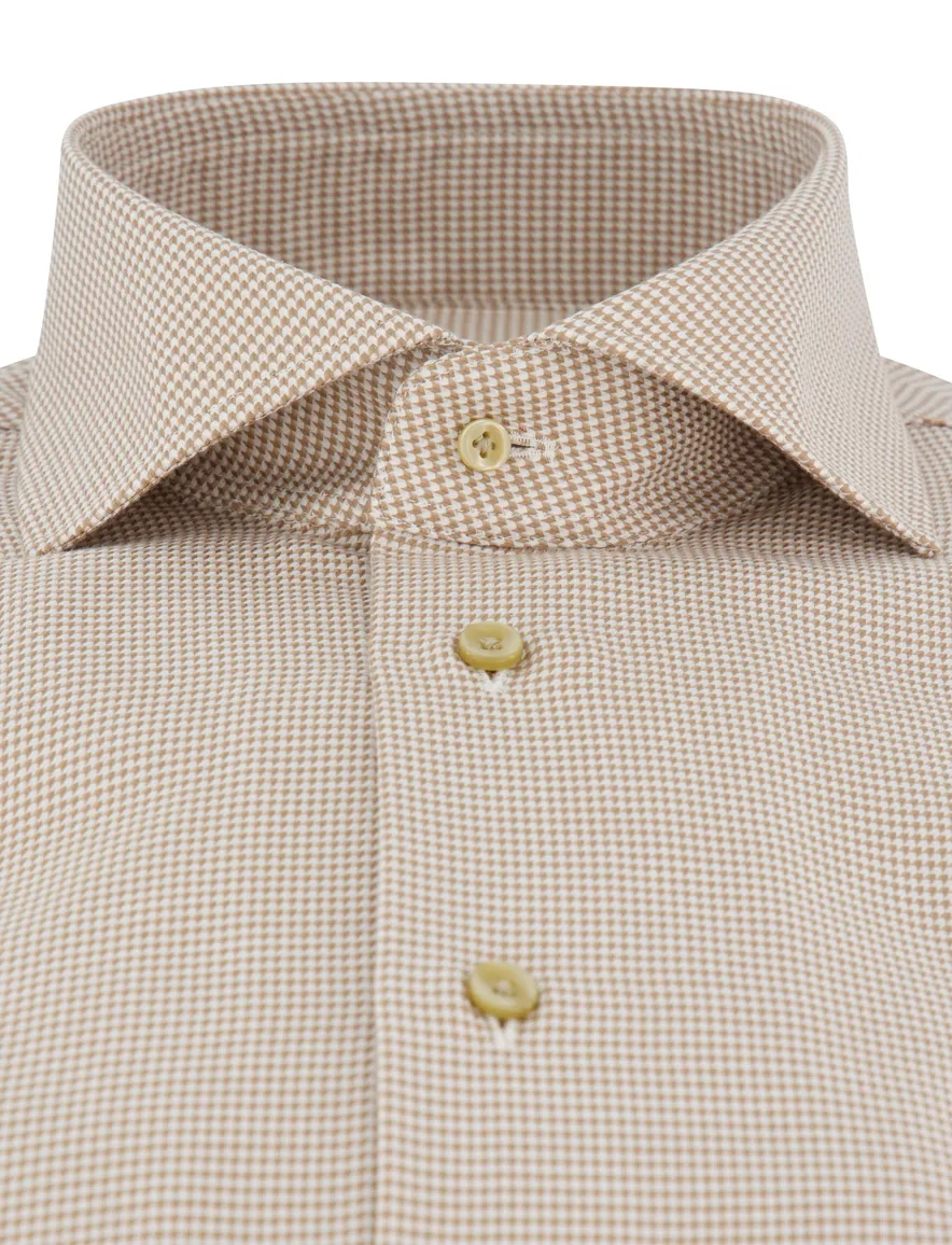 Michaelis slim fit strijkvrij geruit beige overhemd