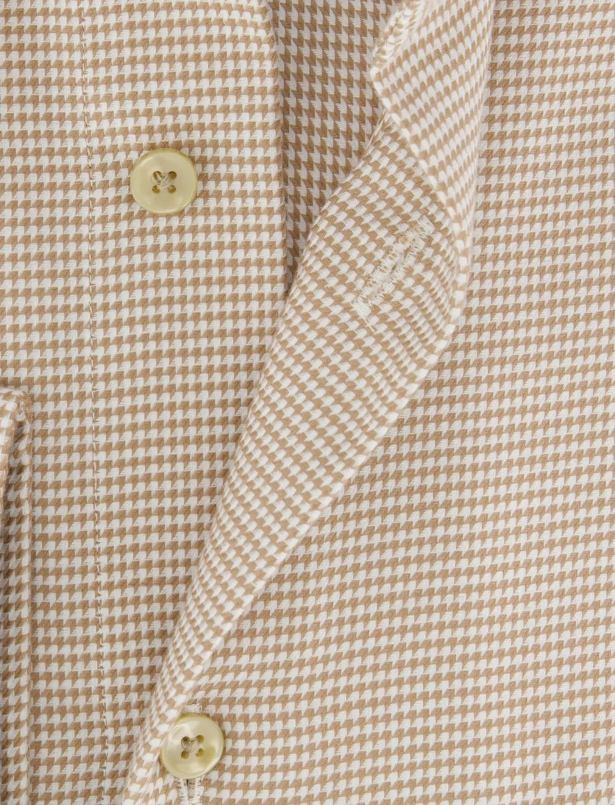 Slim fit geruit overhemd Michaelis beige strijkvrij