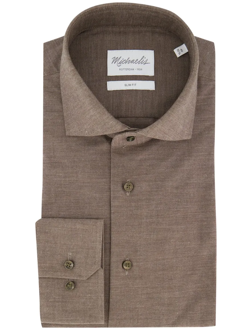 Michaelis overhemd ml 5 bruin gemêleerd wide collar