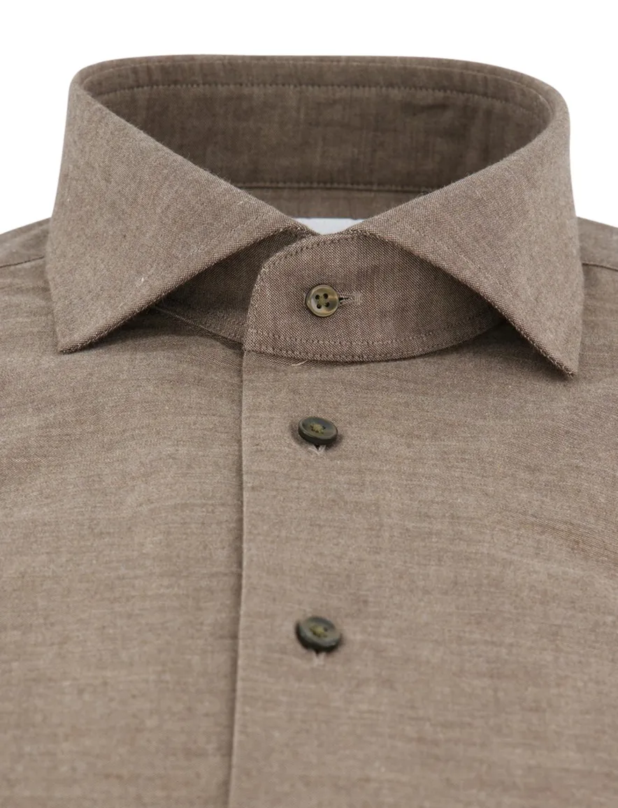 Michaelis overhemd ml 5 bruin gemêleerd wide collar