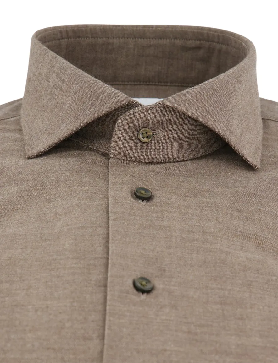 Michaelis overhemd ml 5 bruin gemêleerd wide collar