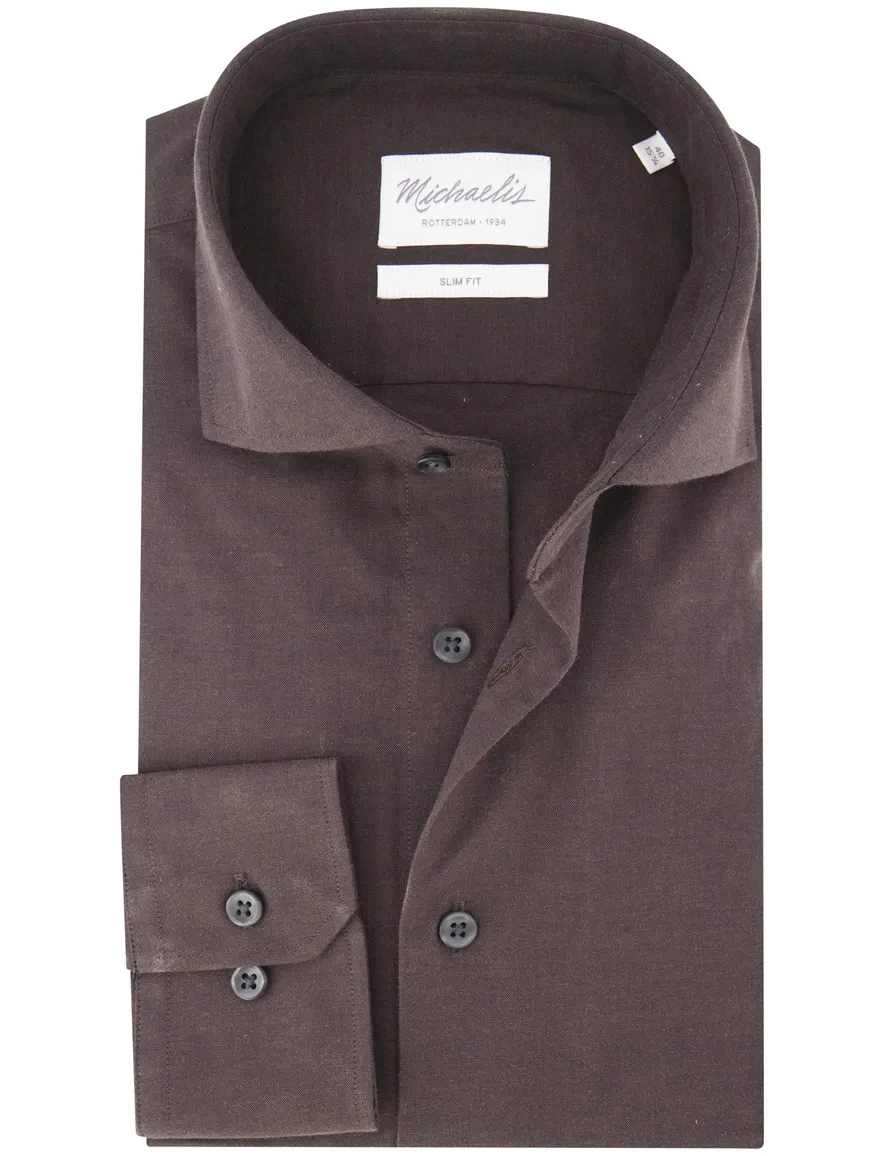 Michaelis overhemd bruin effen slim fit katoen