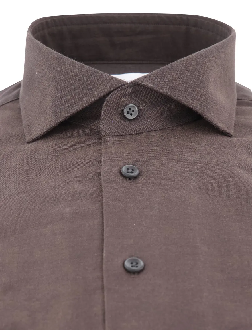 Michaelis overhemd bruin effen slim fit katoen
