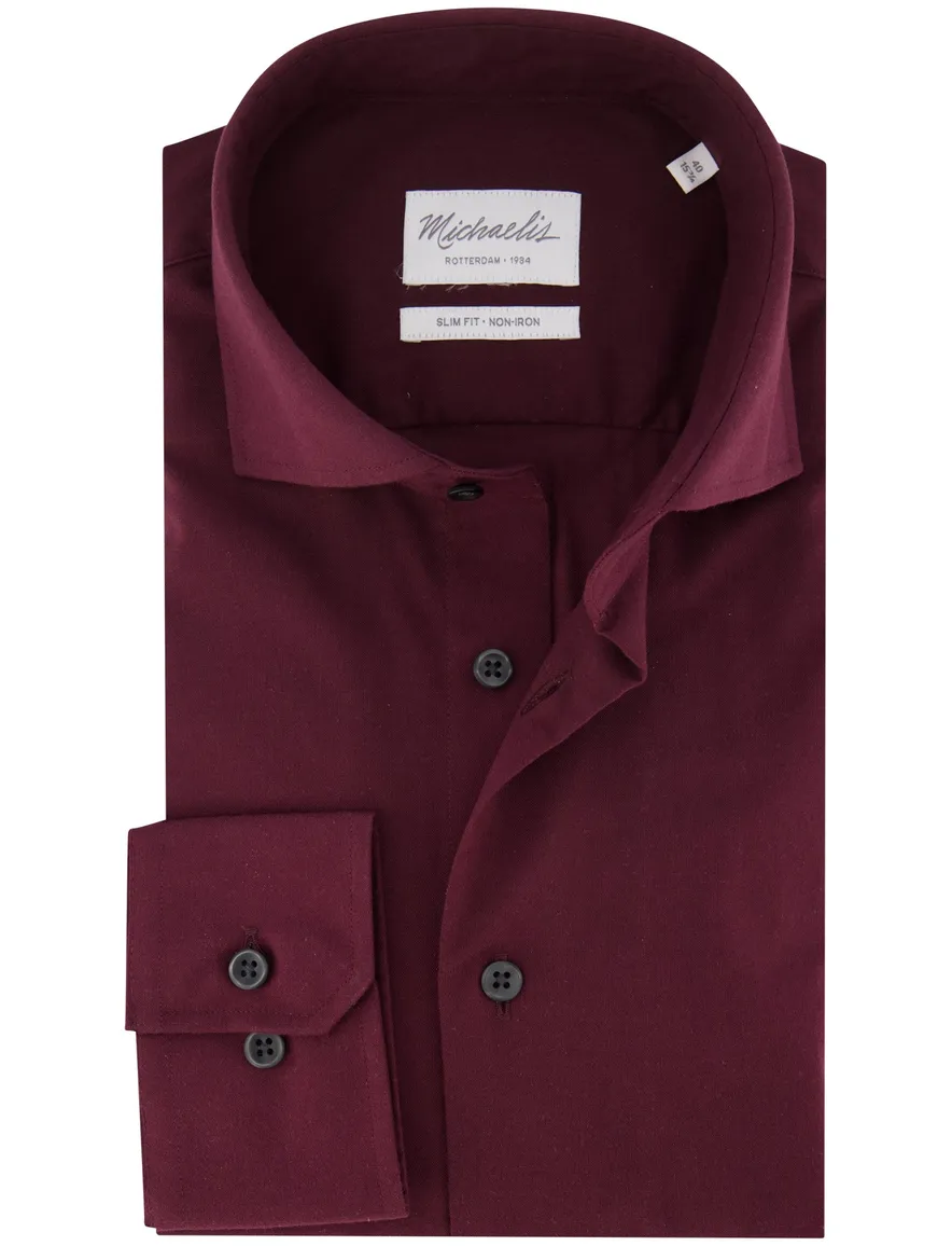 Michaelis overhemden bordeaux strijkvrij effen slim fit