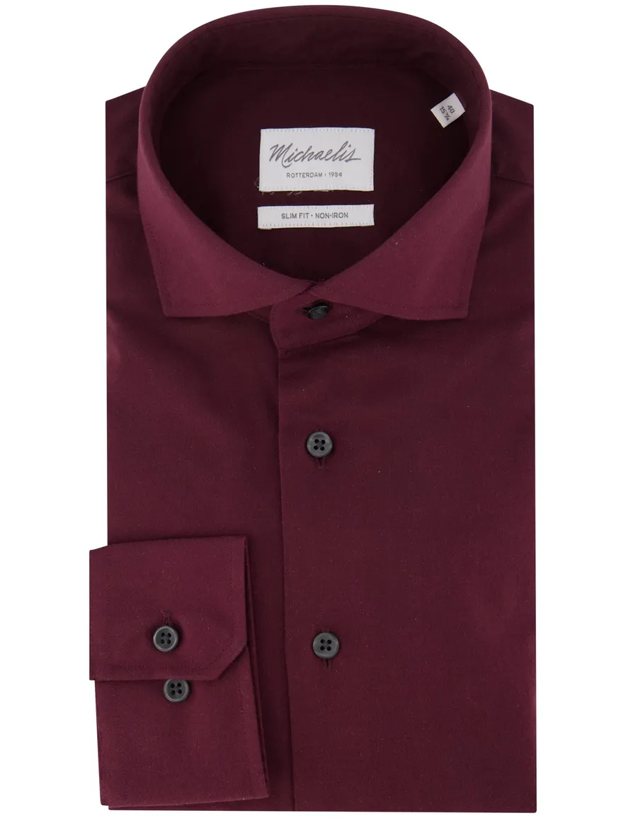 Michaelis overhemden bordeaux strijkvrij effen slim fit
