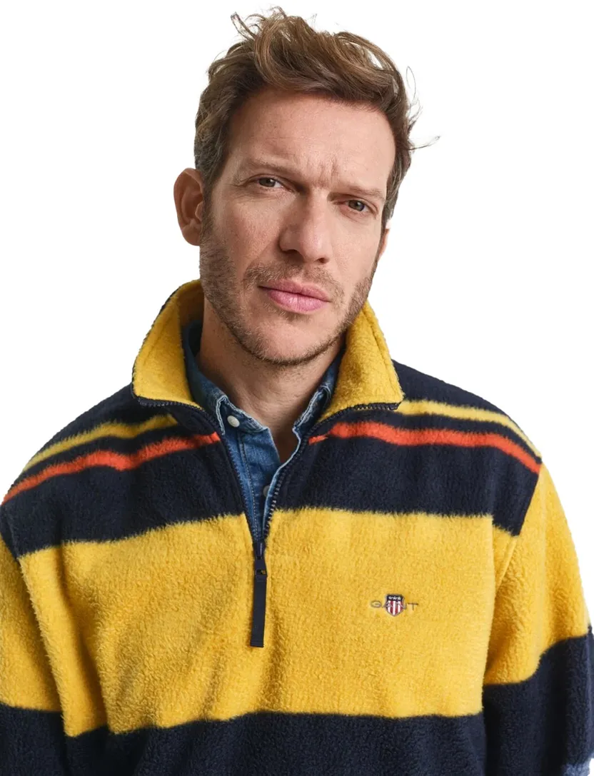 Gant Trui Multicolor Fleece gestreept half-zip