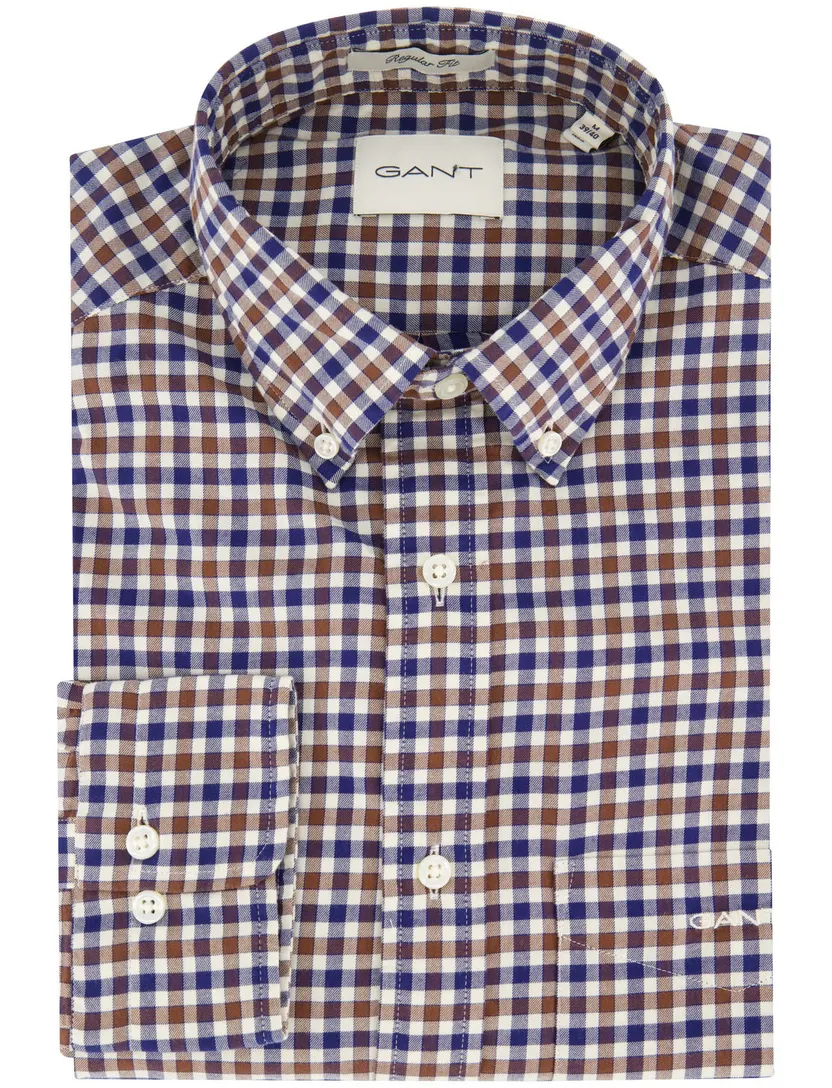 Gant overhemd bruin geruit katoen button-down collar