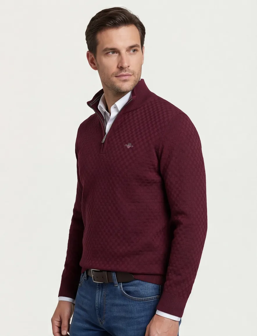 Gant trui bordeaux effen normale fit katoen half zip