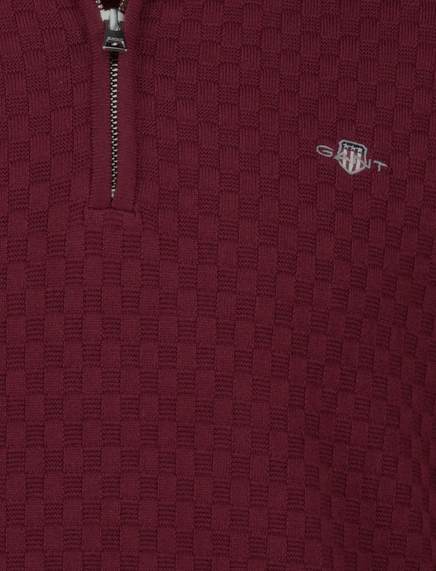 Gant trui bordeaux effen normale fit katoen half zip