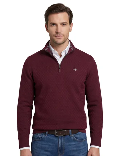 Gant Gant trui bordeaux effen normale fit katoen half zip