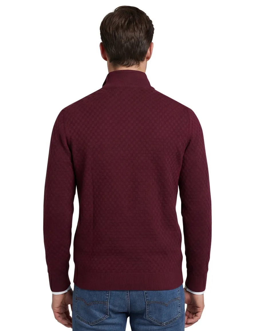 Gant trui bordeaux effen normale fit katoen half zip
