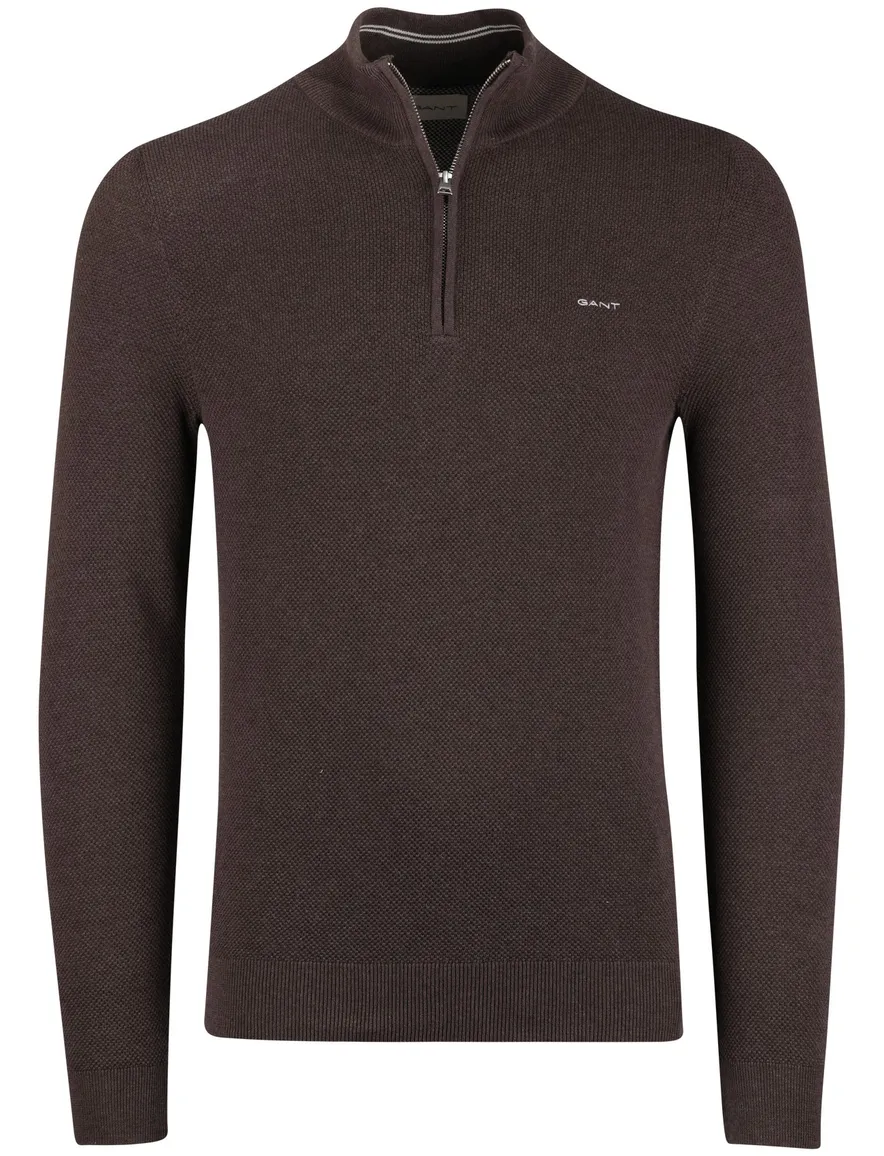 Gant half zip bruin effen trui katoen
