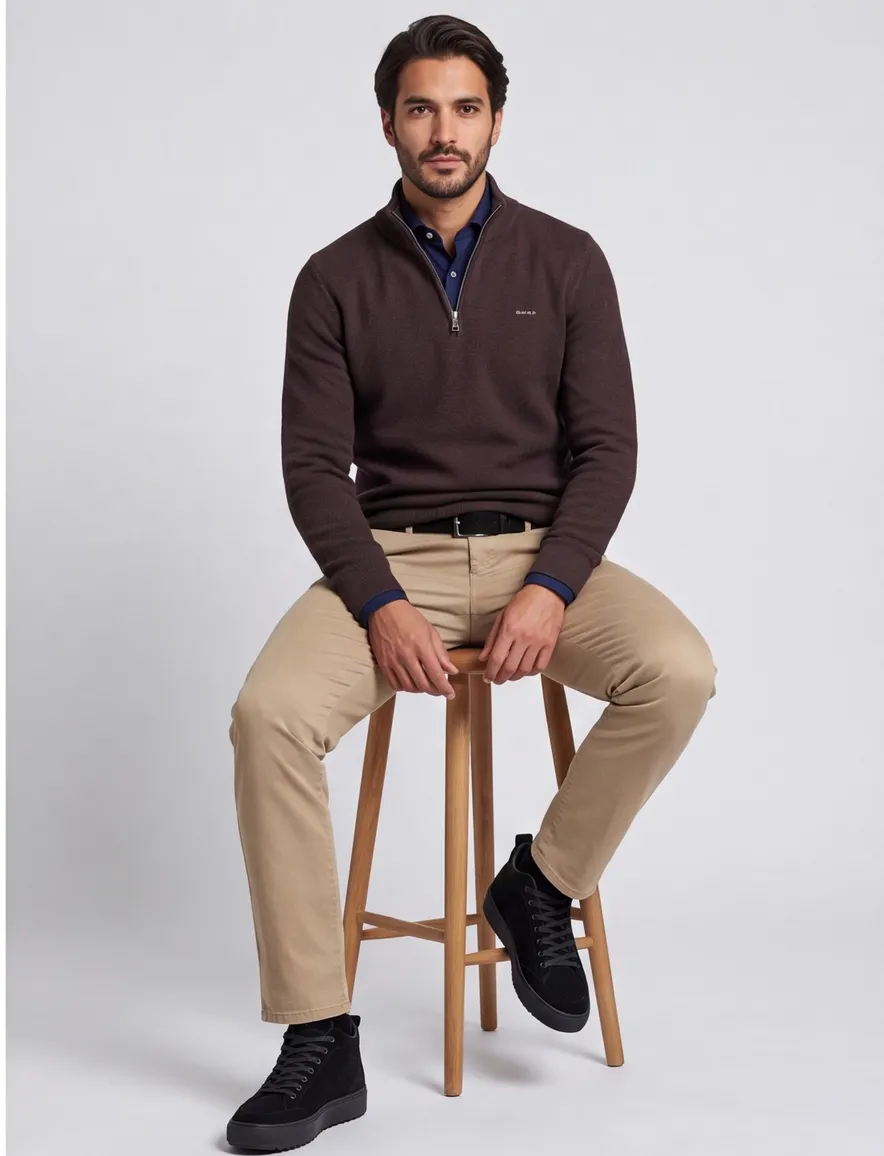 Gant half zip tui bruin katoen