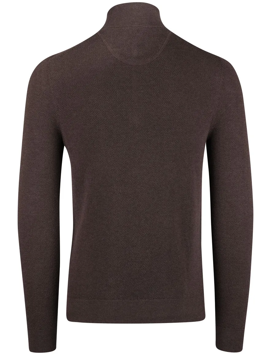 Gant trui half zip bruin effen katoen normale fit