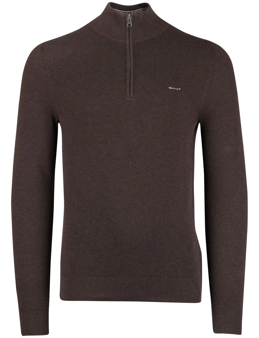 Gant half zip bruin effen trui katoen