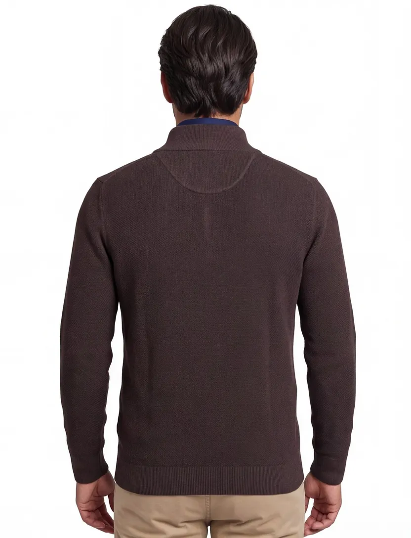 Gant trui bruin effen half zip katoen normale fit