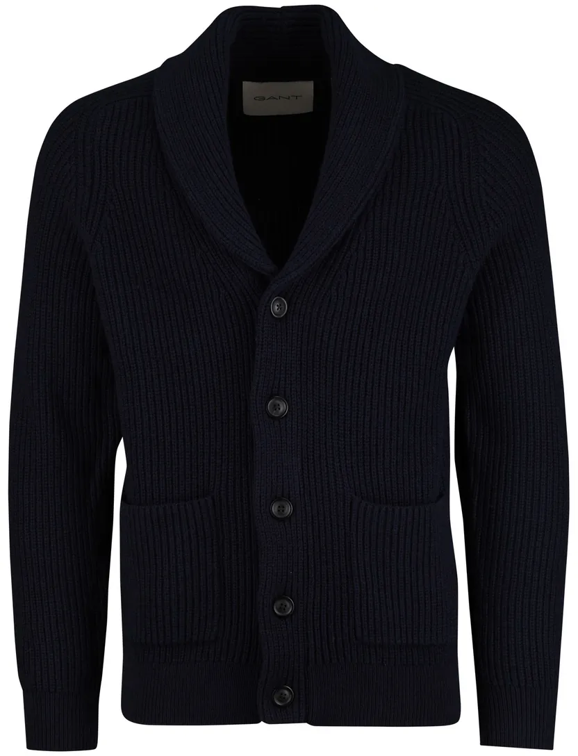 Vest Gant Donkerblauw gebreid knopen omgeslagen kraag