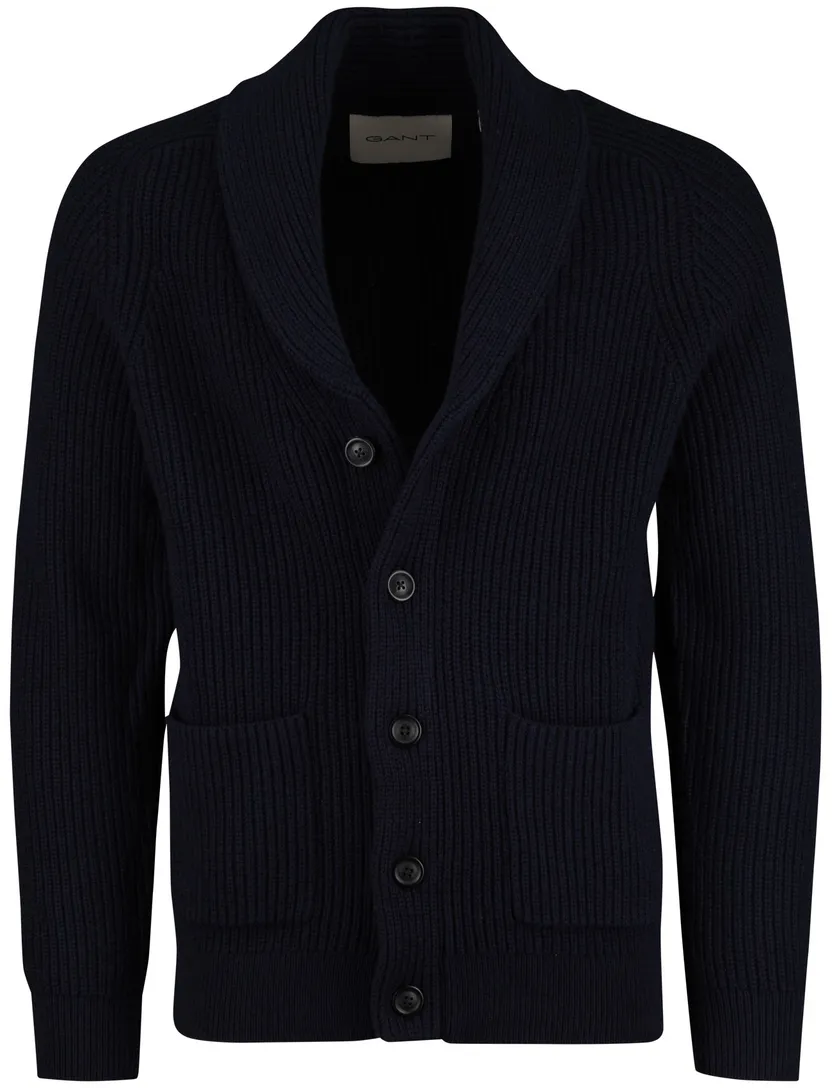 Vest Gant Donkerblauw gebreid knopen omgeslagen kraag