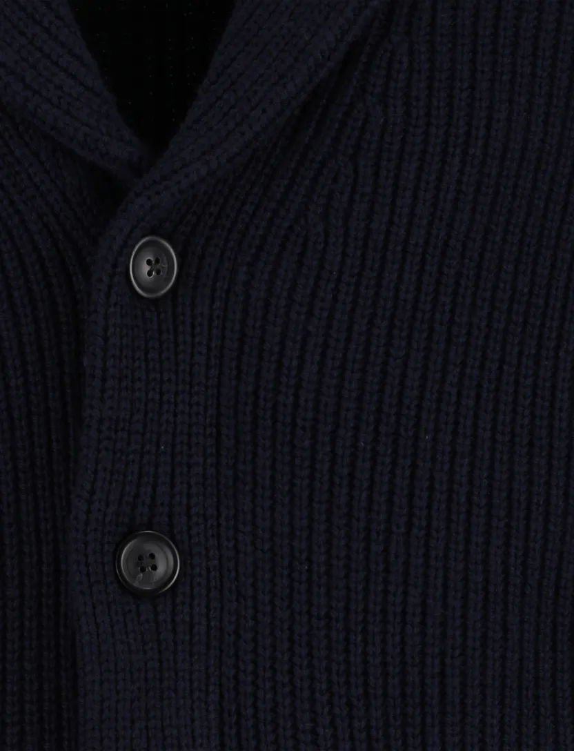 Vest Gant Donkerblauw gebreid knopen omgeslagen kraag