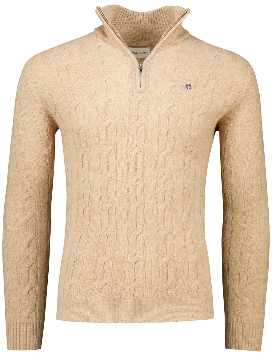 Gant Trui geel half zip gebreid textuur effen