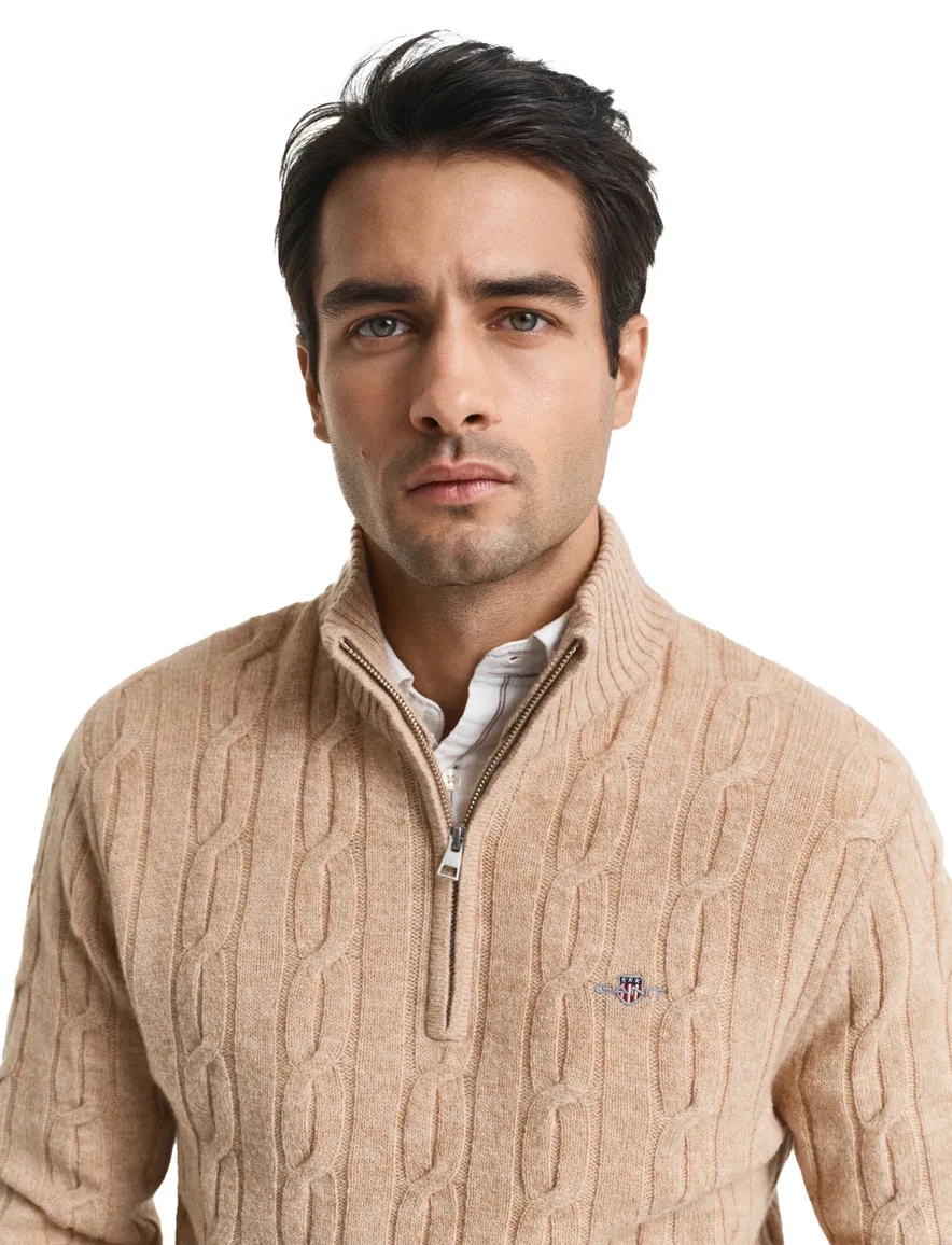 Gant Trui geel half zip gebreid textuur effen