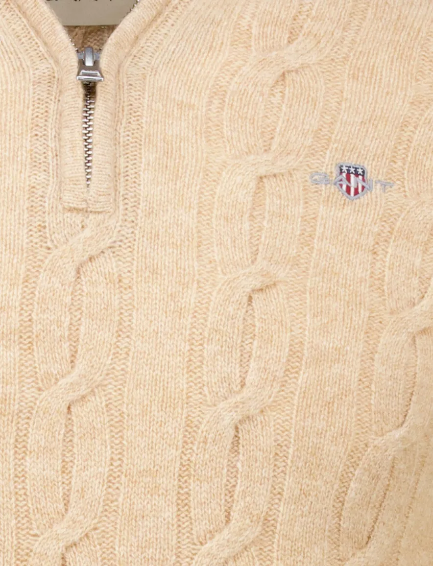 Gant Trui geel half zip gebreid textuur effen