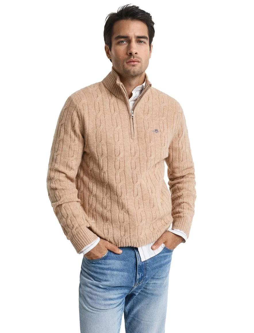 Gant Trui geel half zip gebreid textuur effen
