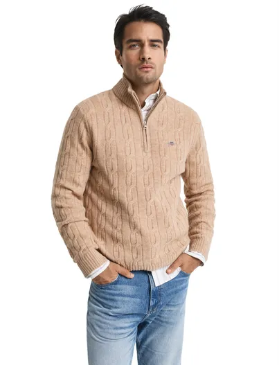 Gant Gant Trui geel half zip gebreid textuur lamswol
