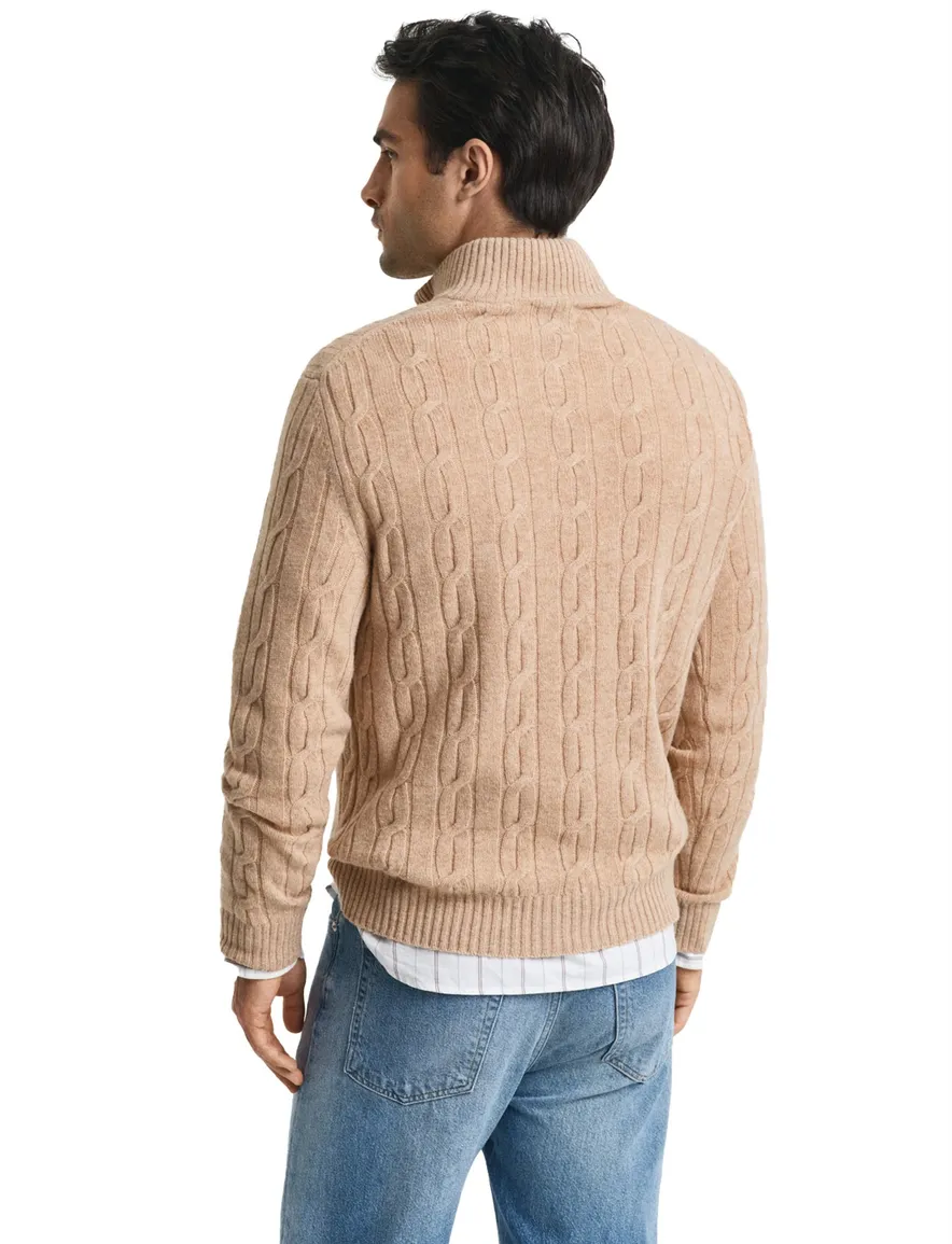 Gant Trui geel half zip gebreid textuur effen