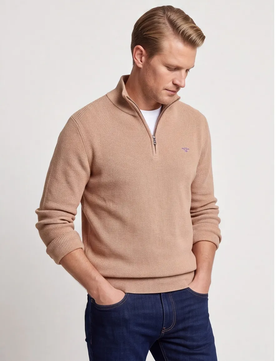Gant half zip trui beige katoen