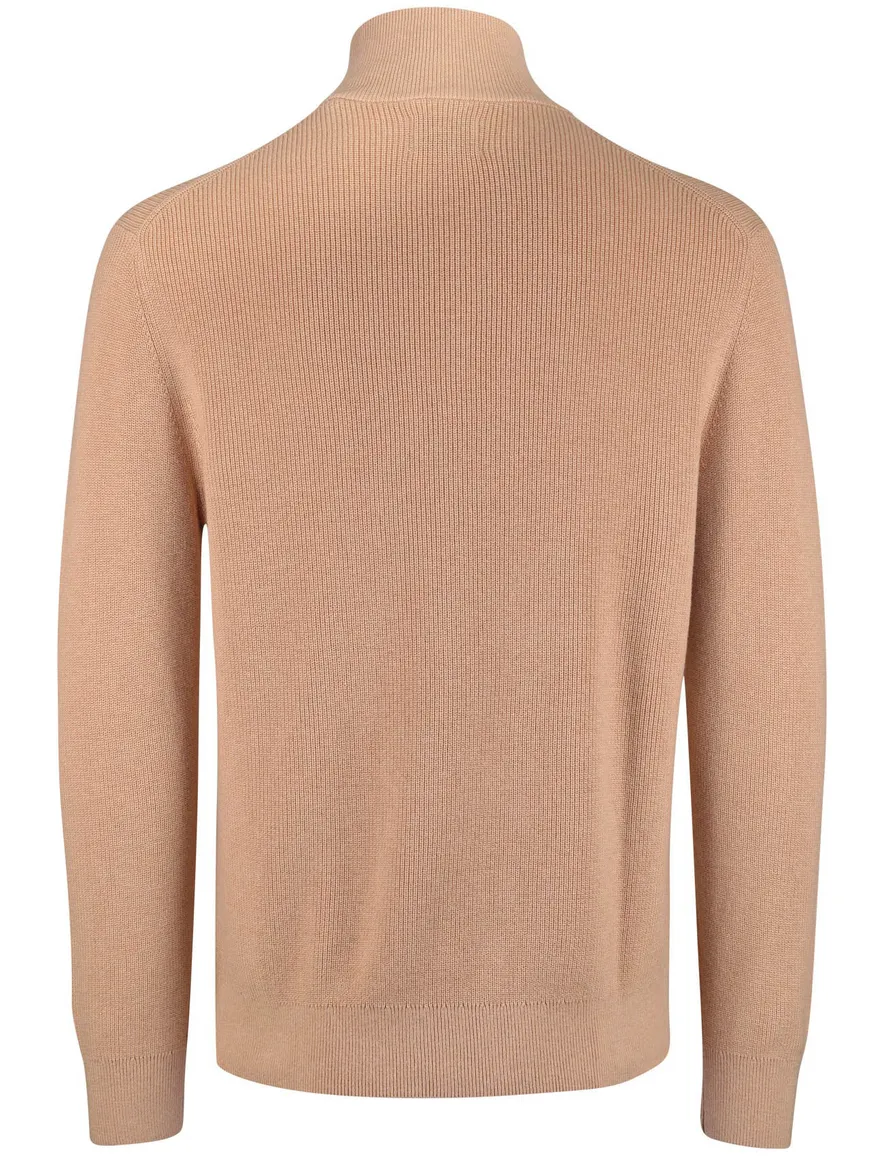 Gant trui katoen effen beige normale fit half zip