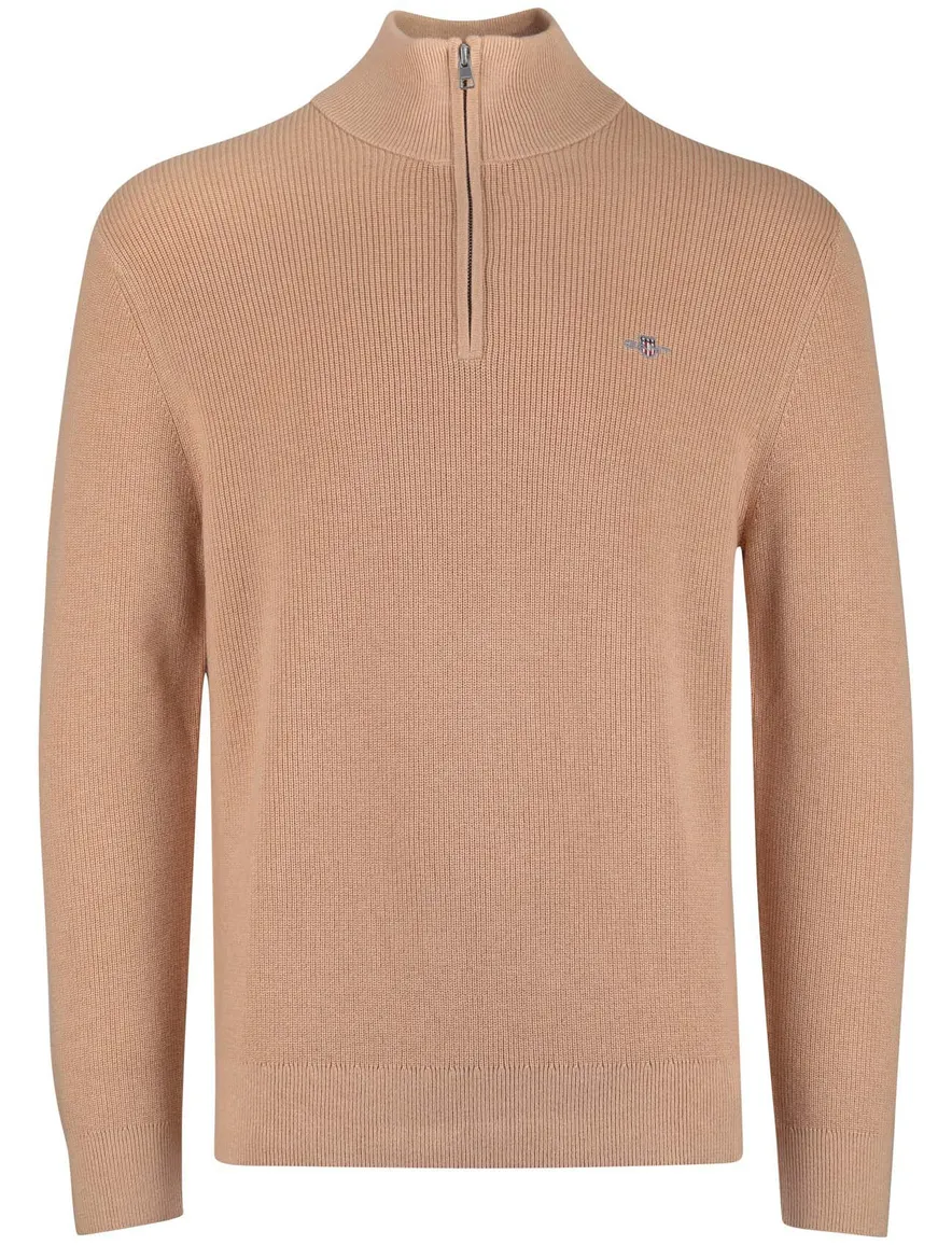 Gant half zip trui beige katoen