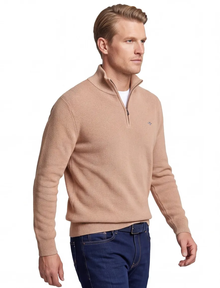 Gant half zip trui beige katoen