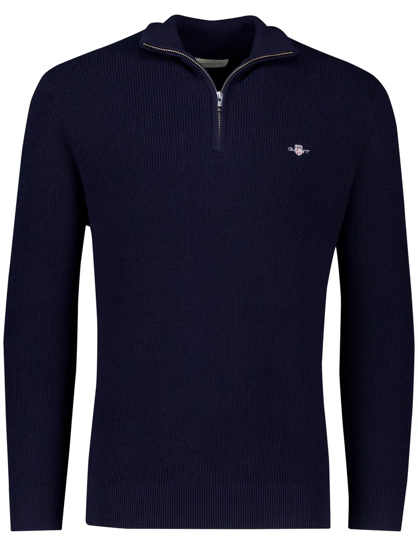 trui half zip Gant donkerblauw effen normale fit