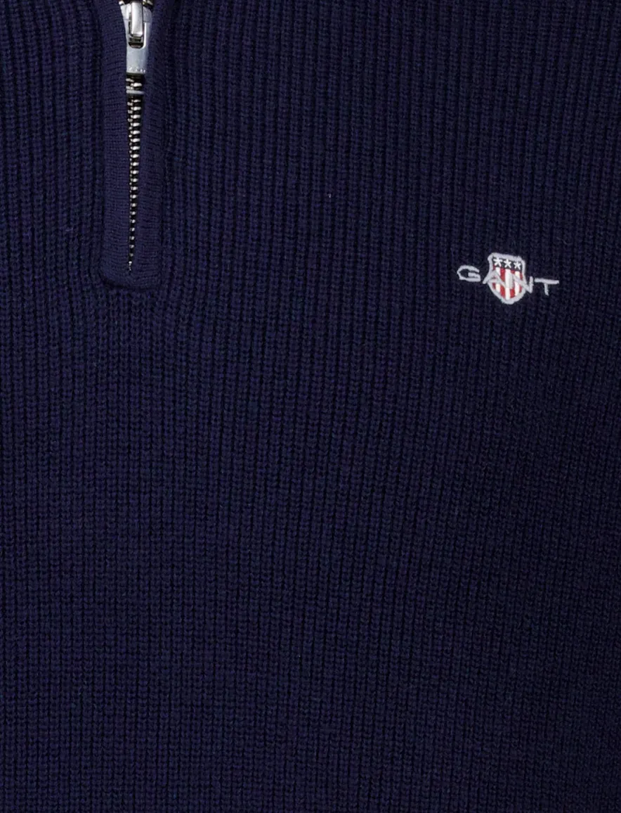 Gant trui donkerblauw effen gebreid normale fit half zip