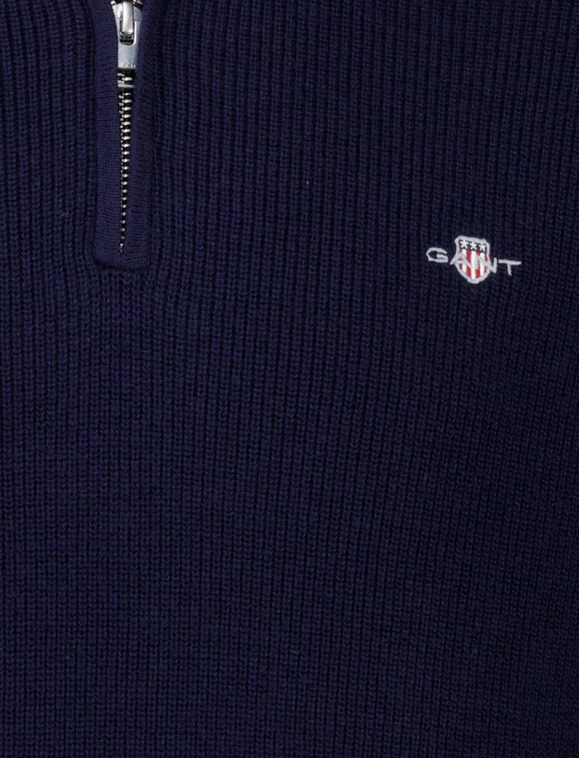 trui half zip Gant donkerblauw effen normale fit