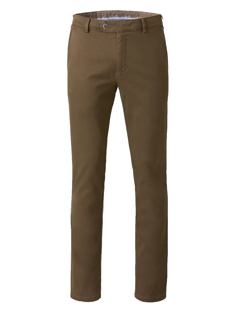 katoenen Meyer pantalon bruin effen normale fit