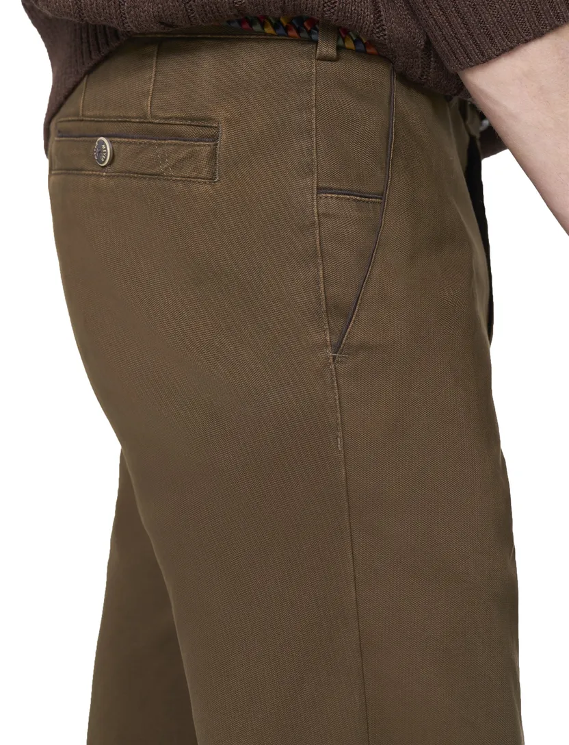 katoenen Meyer pantalon bruin effen normale fit